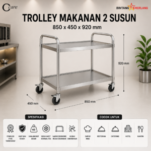 CCARE TROLLEY MAKANAN 2 SUSUN – SERVICE TROLLEY STAINLESS PREMIUM