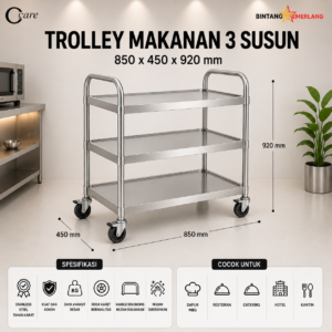 CCARE TROLLEY MAKANAN 3 SUSUN – SERVICE TROLLEY STAINLESS PREMIUM MULTI-SLOT