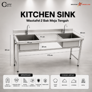 CCARE KITCHEN SINK DOUBLE BOWL – COMMERCIAL TWO BOWL SINK TABLE PREMIUM