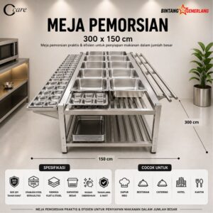 CCARE MEJA PEMORSIAN STAINLESS 300 X 150 CM – COMMERCIAL PREPARATION & PLATING TABLE EXTRA LARGE