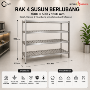 CCARE RAK 4 SUSUN BERLUBANG MEJA STAINLESS MULTILAYER PREMIUM – COMMERCIAL SLATTED STORAGE RACK HEAVY-DUTY