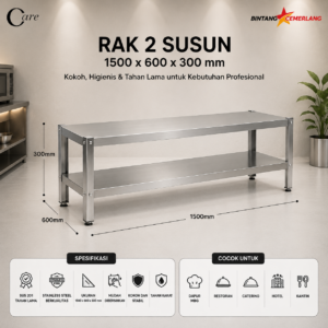 CCARE MEJA RAK STAINLESS 2 TINGKAT – COMMERCIAL WORK TABLE PREMIUM