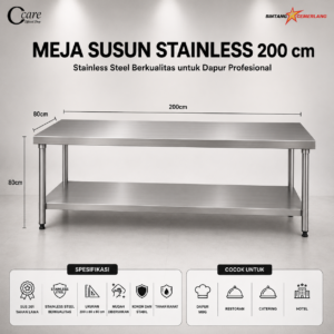 CCARE MEJA DAPUR STAINLESS 200 CM TANPA BACKREST – COMMERCIAL WORK TABLE PREMIUM