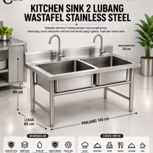CCARE MEJA SINK 2 BAK – COMMERCIAL DOUBLE SINK TABLE PREMIUM