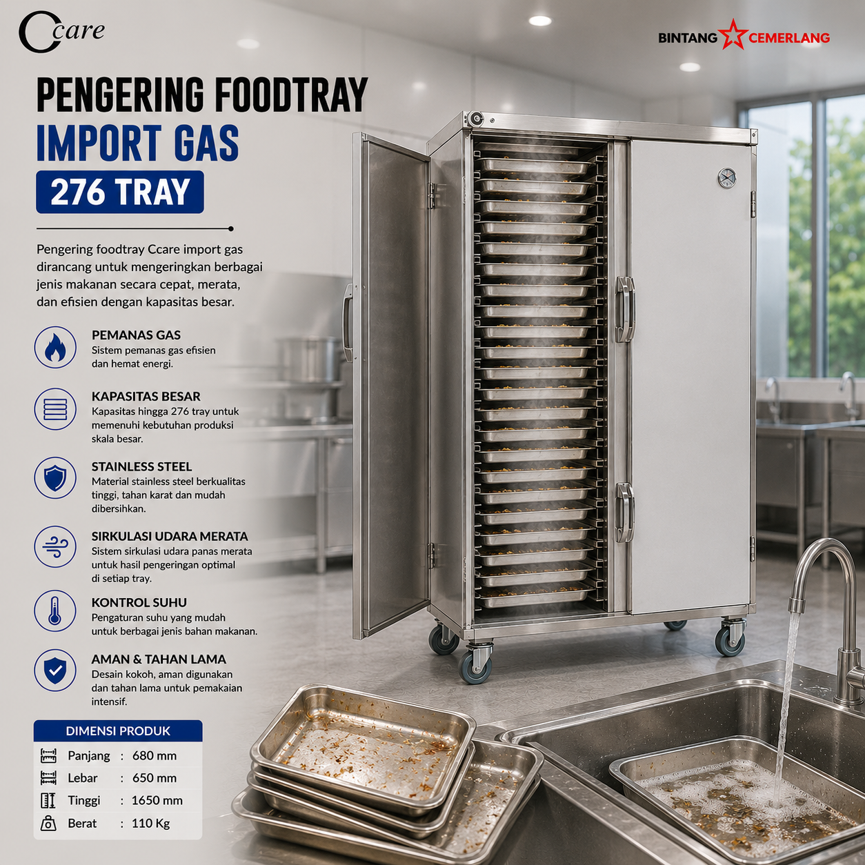 CCARE PENGERING FOODTRAY IMPORT GAS 276 TRAY - Gambar 2