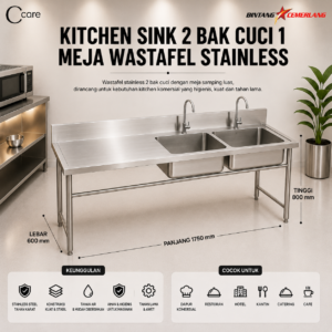 CCARE MEJA SINK 2 BAK – COMMERCIAL DOUBLE SINK TABLE PREMIUM