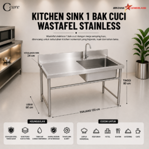 CCARE MEJA SINK 1 BAK KANAN – COMMERCIAL KITCHEN SINK TABLE PREMIUM