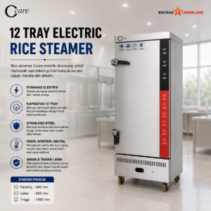 CCARE 12 TRAY GAS ELECTRIC – MESIN PENANAK NASI JUMBO PROFESIONAL